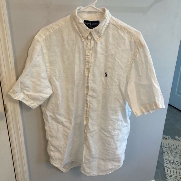 Polo by Ralph Lauren Other - Ralph Lauren Shirt Mens L White 100% Linen Short Sleeve Classic Fit Button Up